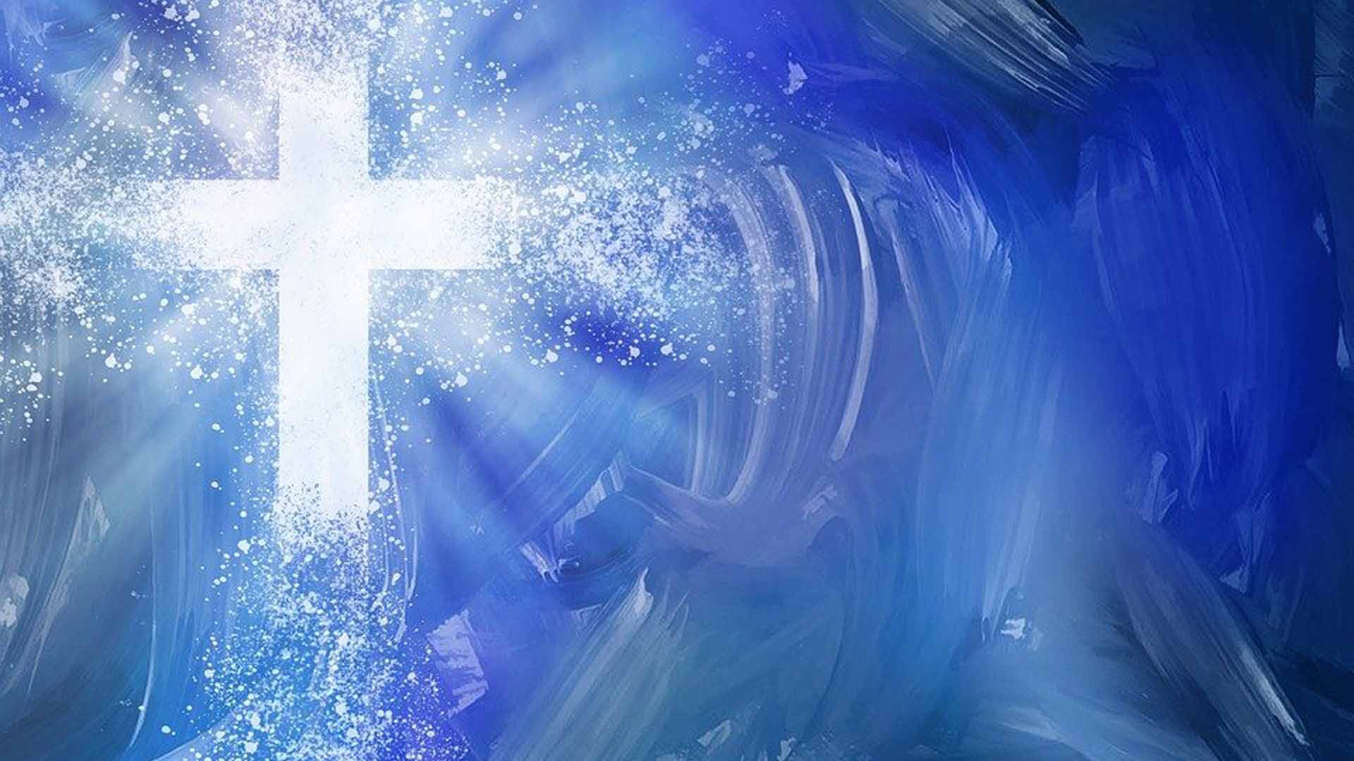 1920x1080 White Cross Blue Paint Particles