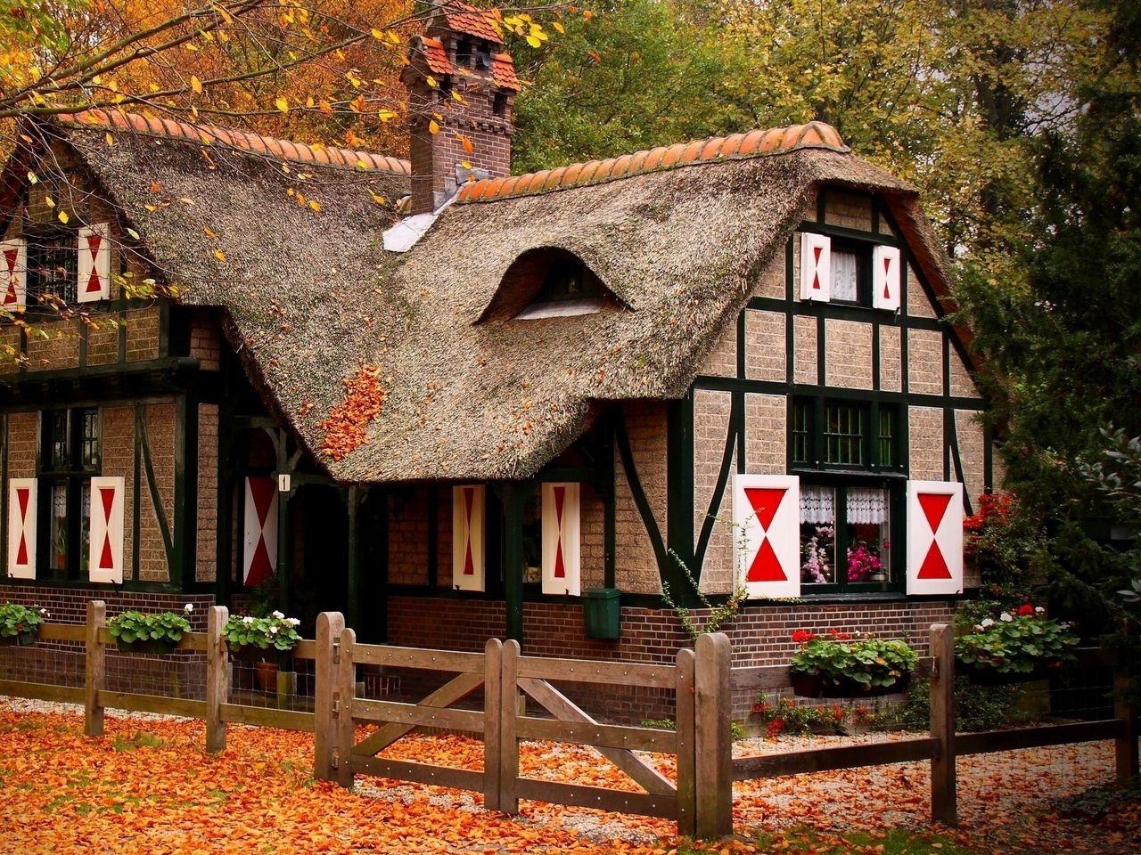 1280x960 Download wallpaper 1280x960 house, cozy, autumn, trees