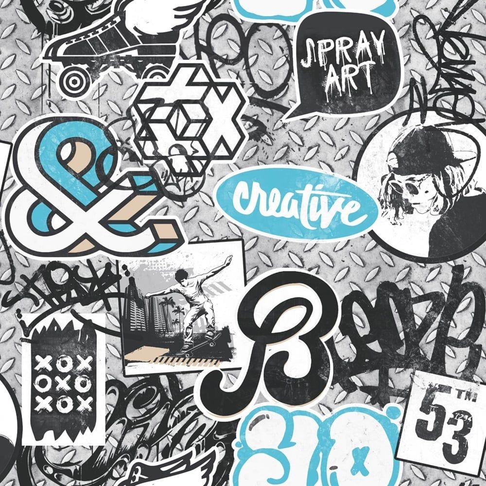 1000x1000 Scrap Metal Graffiti Pattern Wallpaper Skater Iron Paint Motif Childrens L15811