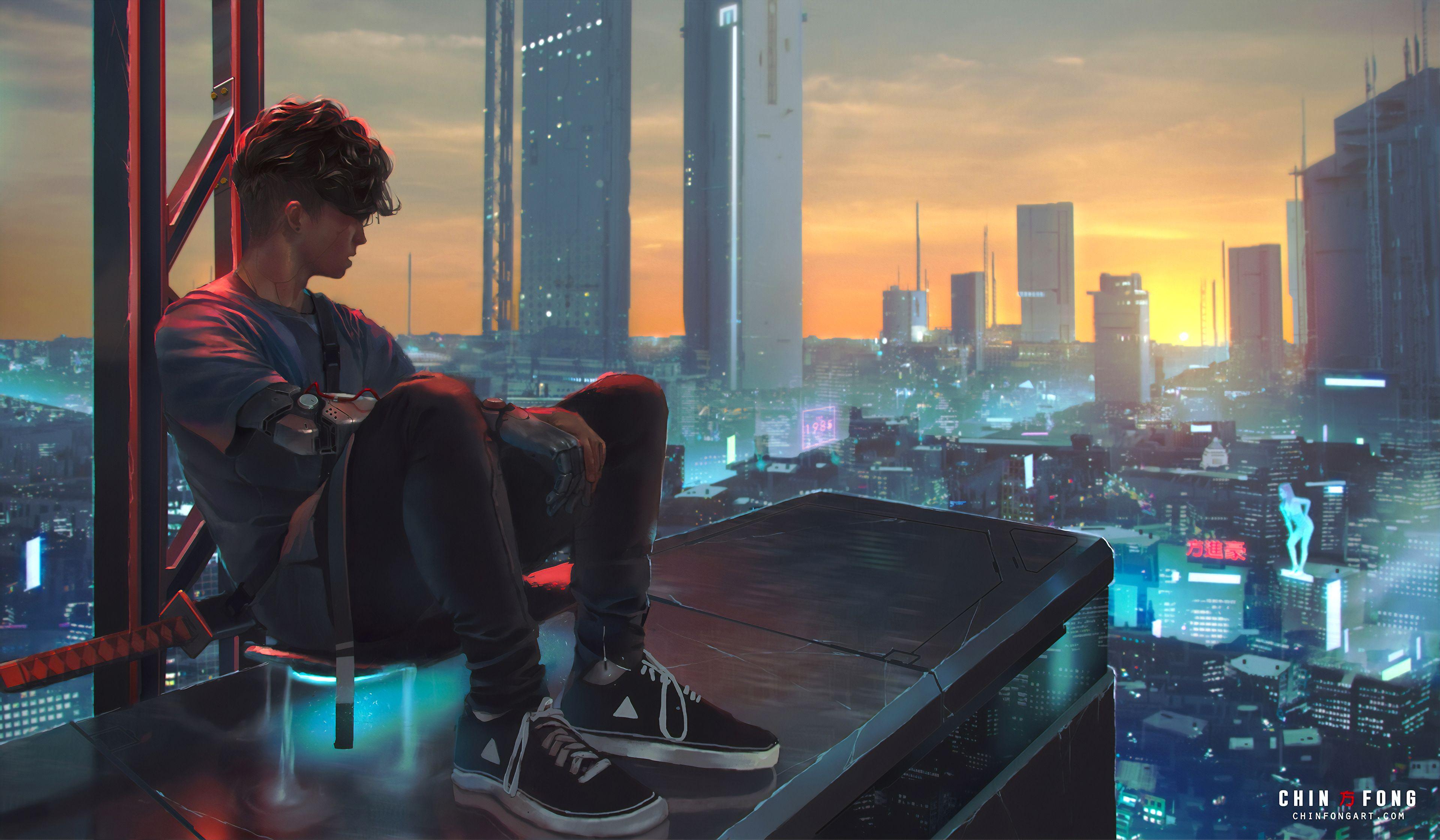3840x2241 Cyber City Alone Skater 4k, HD Artist, 4k Wallpaper, Image