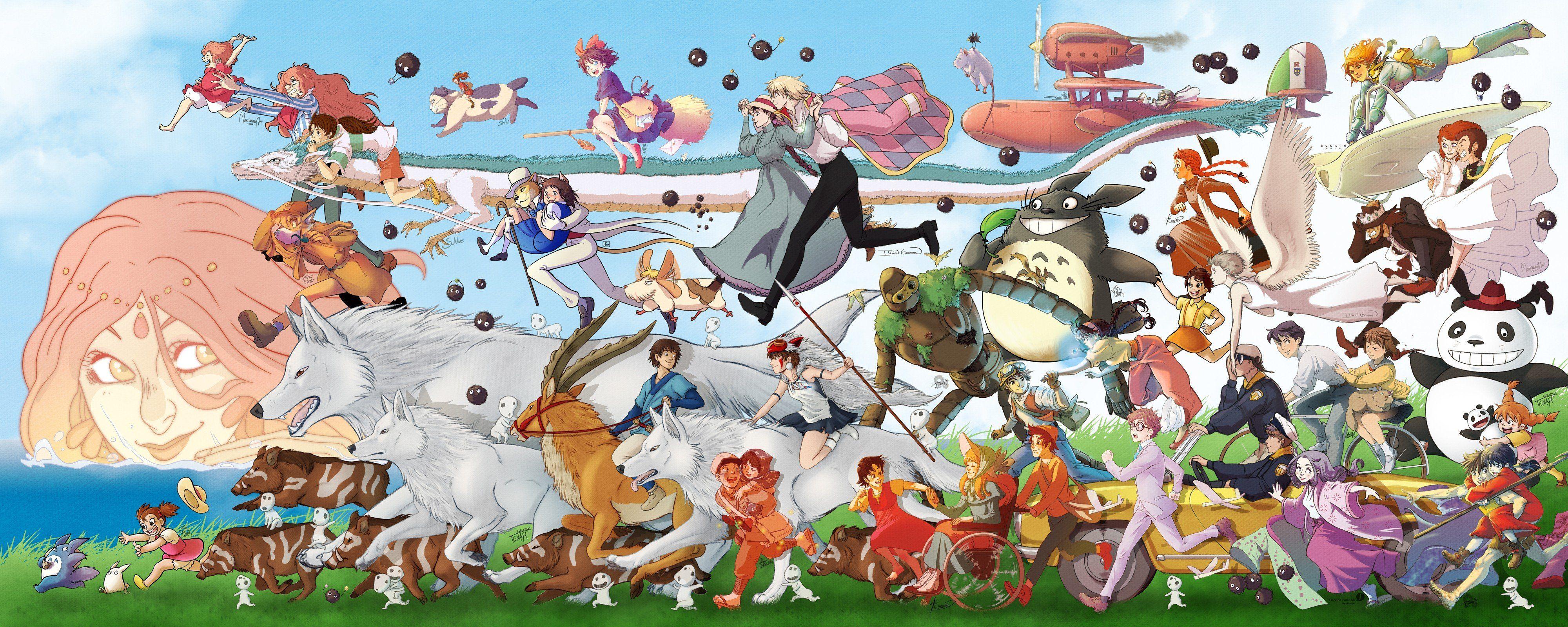 4000x1600 Studio Ghibli My Neighbor Totoro Spirited Away Castle In The Sky