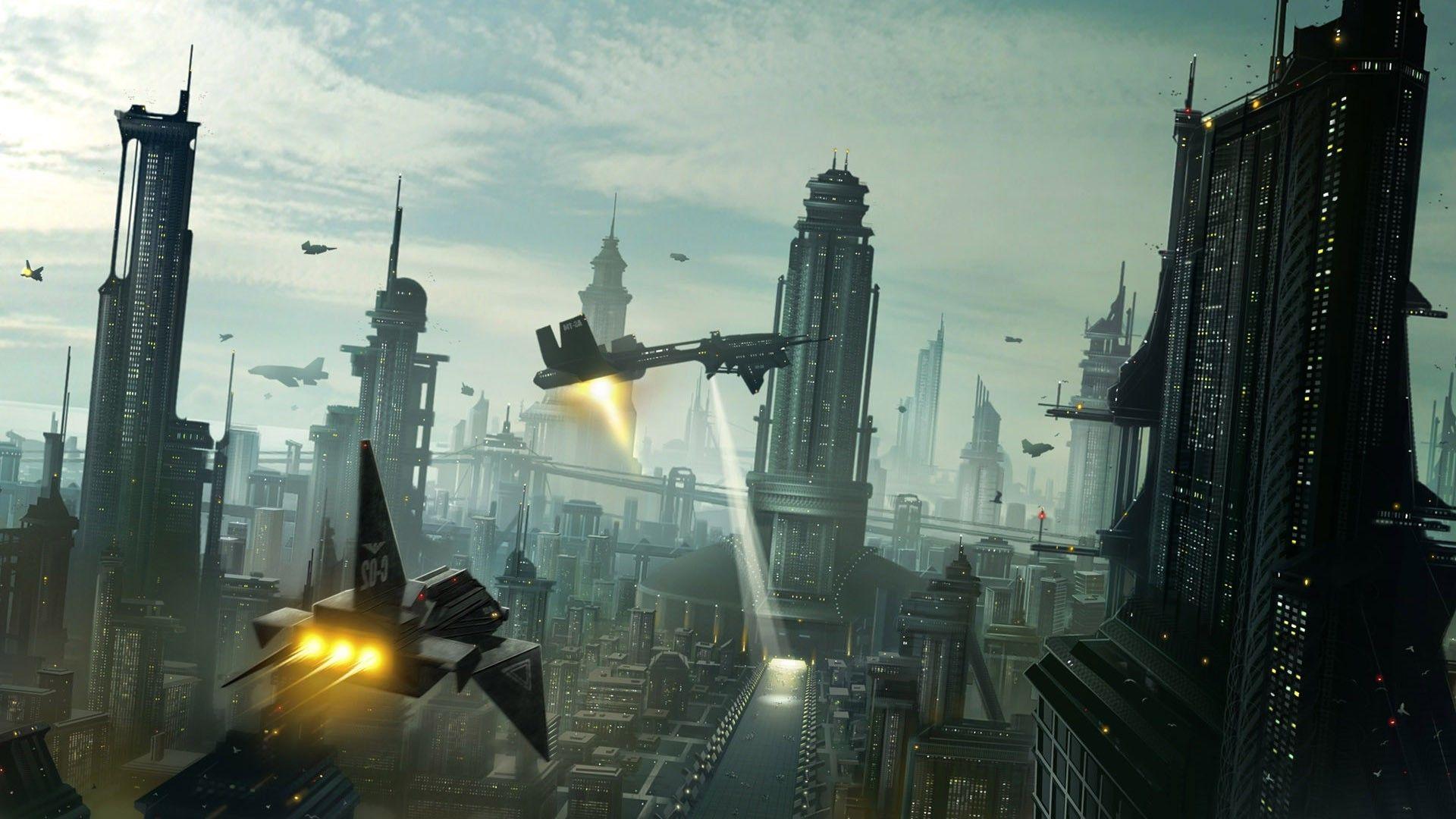 1920x1080 futuristic landscape spaceship science fiction aircraft wallpaper