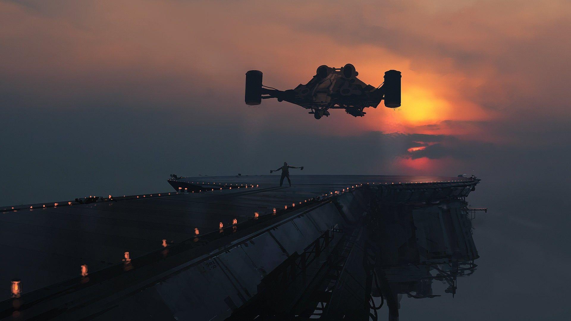 1920x1080 Gray airplane near body of water during golden hour HD wallpaper