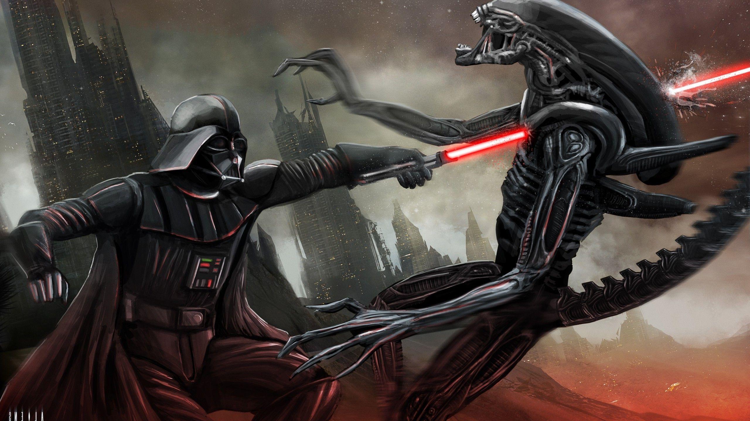 2560x1440 Star Wars, Crossover, Aliens, Movies, Fantasy Art, Digital