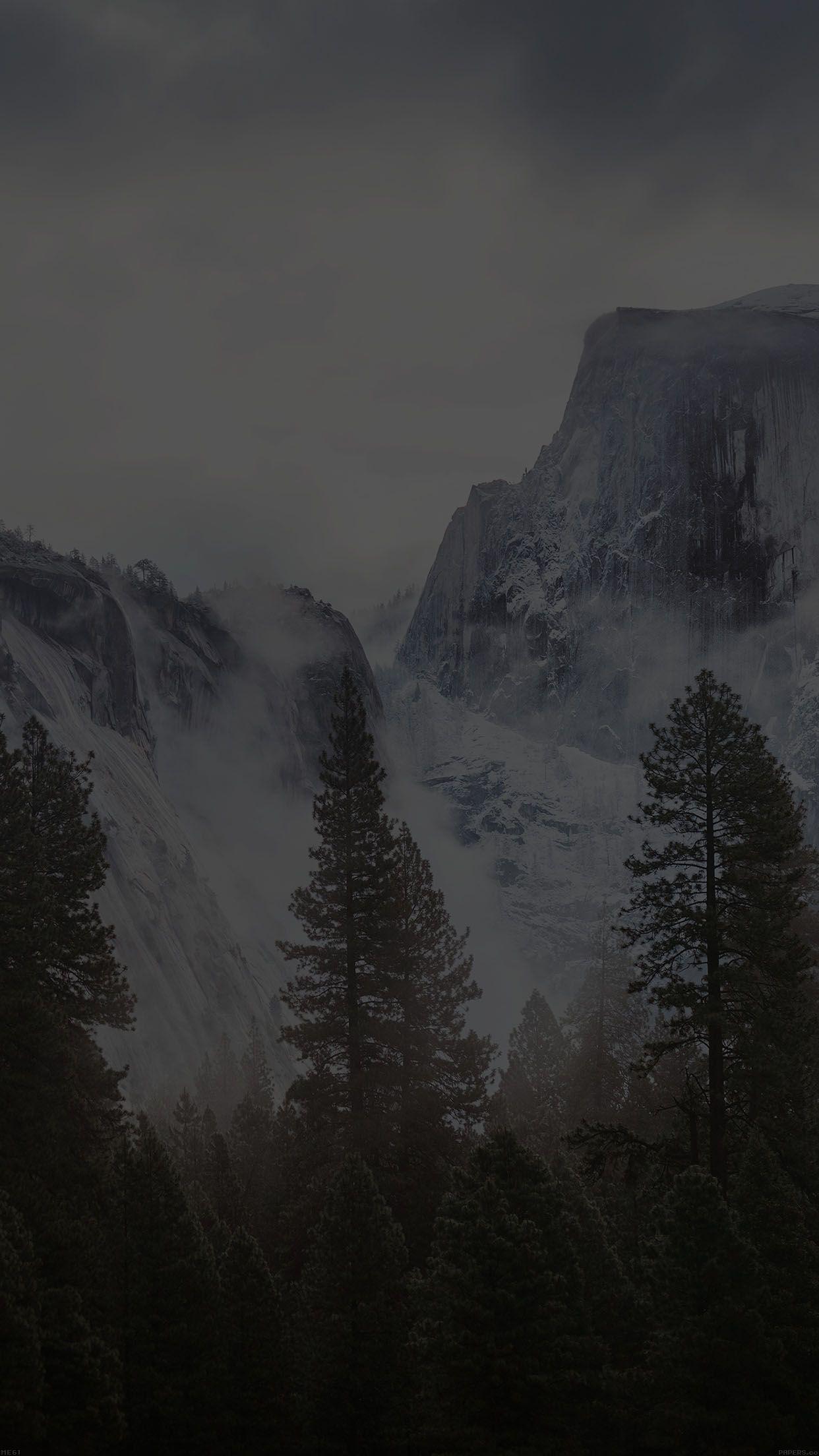 1242x2208 Yosemite Snow Black Mountain Nature .