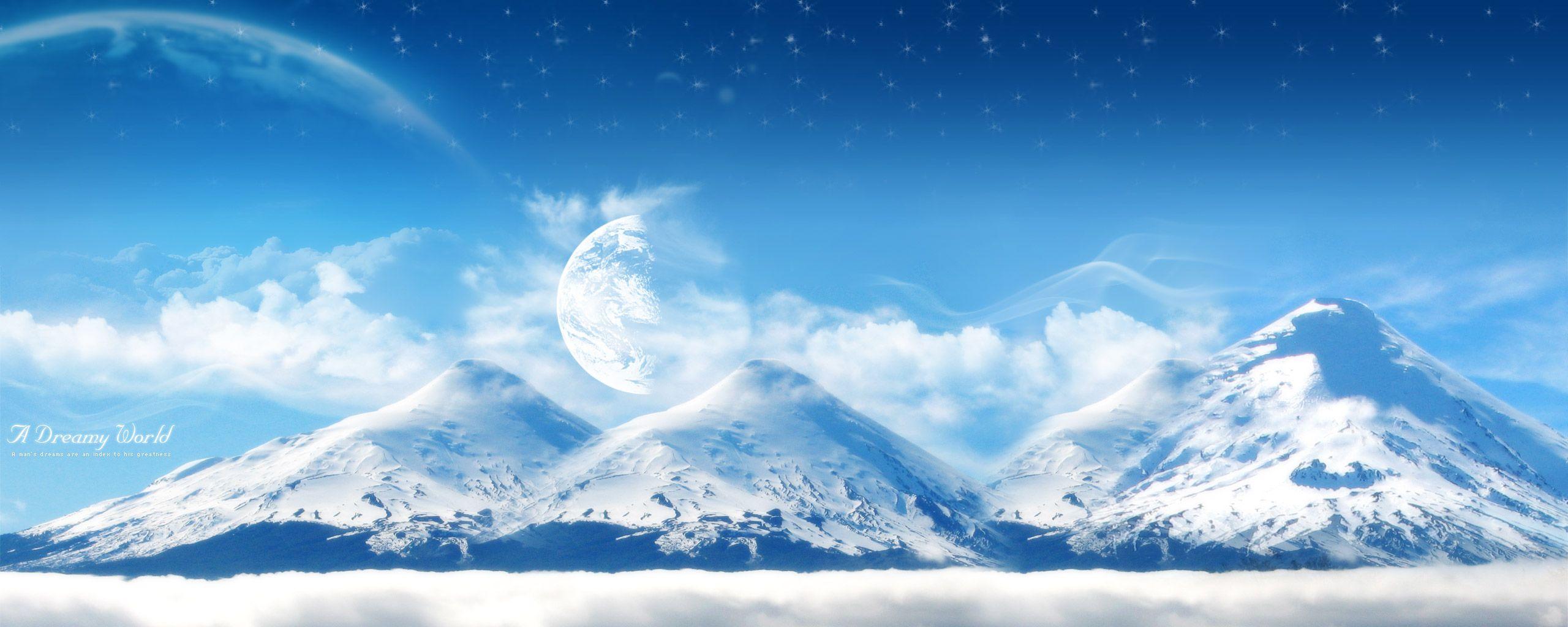 2560x1024 Download the Ice White Mountains Wallpaper, Ice White
