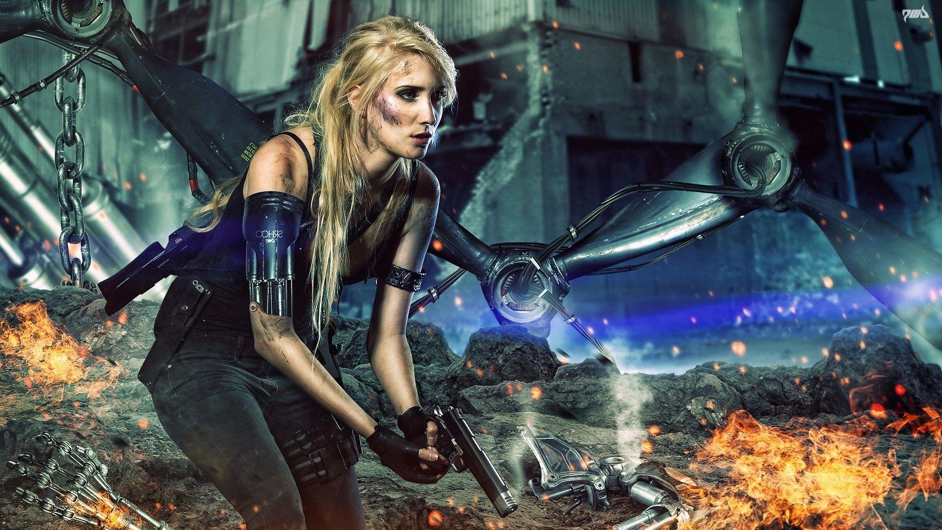 1920x1080 women, Cyberpunk, Gun, Blonde Wallpaper HD / Desktop