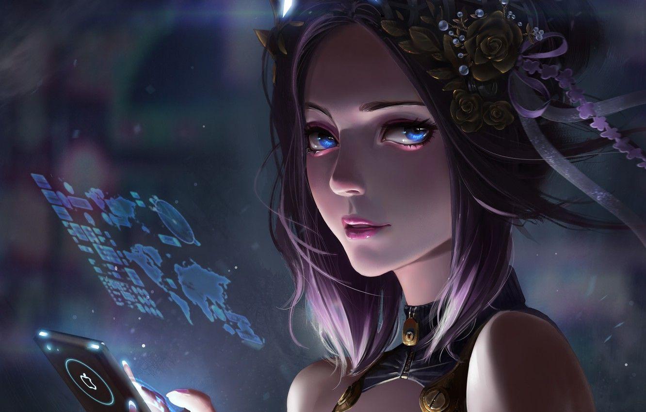 1332x850 Wallpaper look, girl, fiction, apple, technology, art