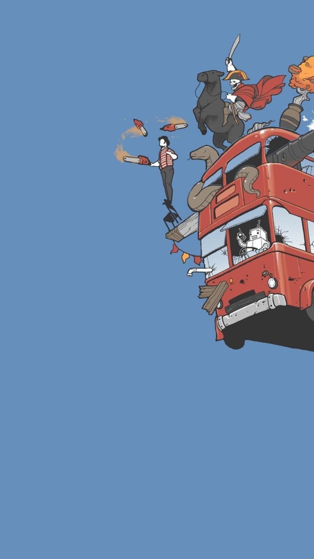 1080x1920 ScreenHeaven: Funny london bus full of ghots cartoon desktop