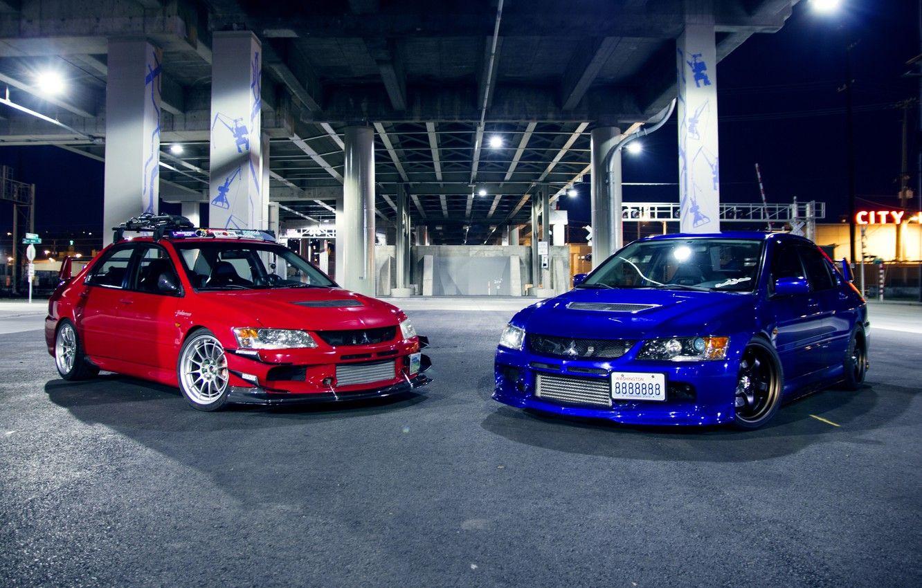 1332x850 Wallpaper blue, red, tuning, Mitsubishi, red, Evo