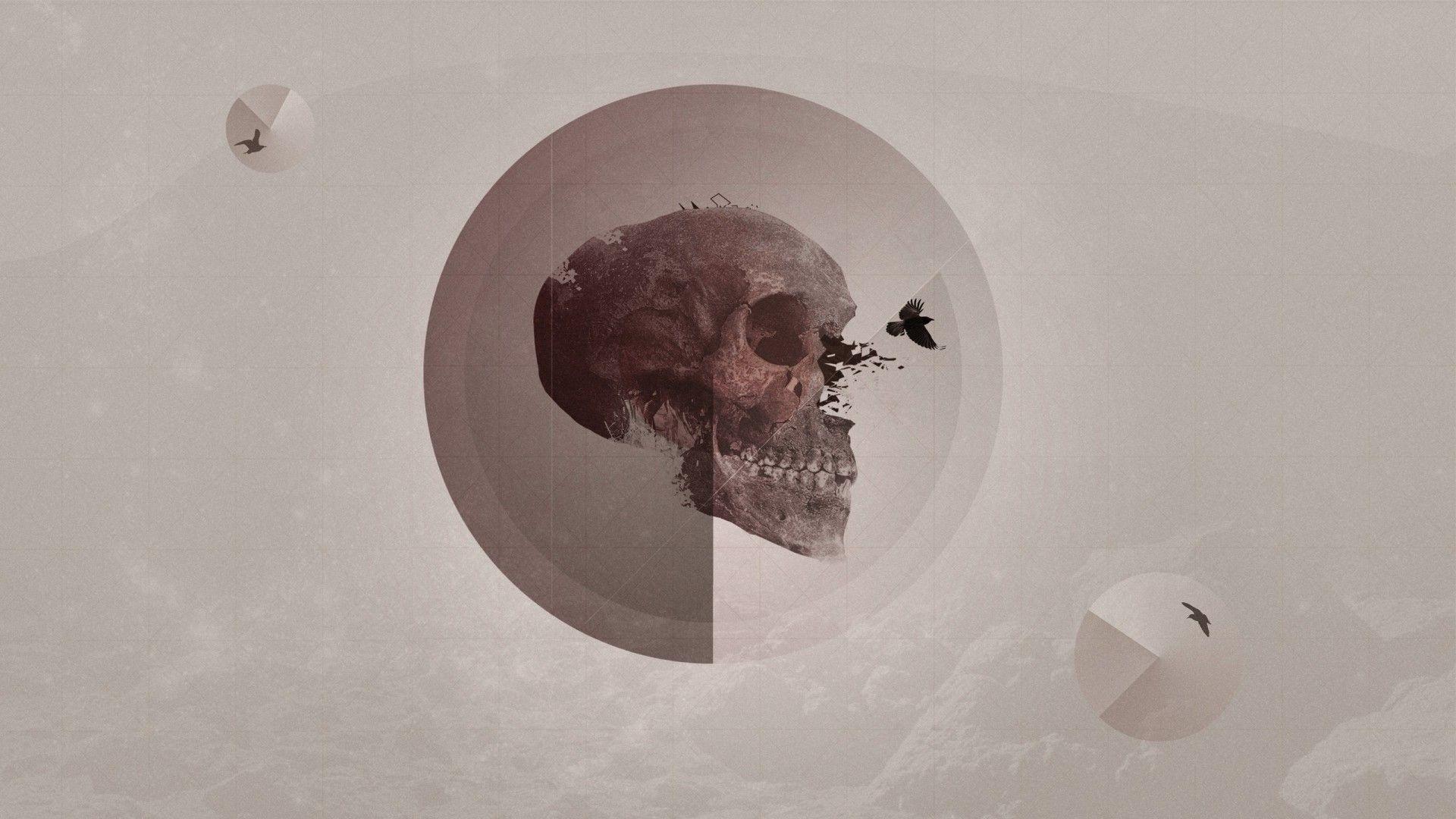 1920x1080 digital Art, Skull, Teeth, Artwork, Birds, Raven, Geometry