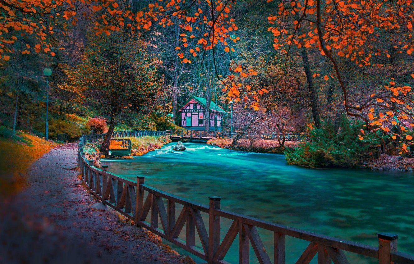 1332x850 Wallpaper track, river, Bosnia, autumn Park, Sarajevo image