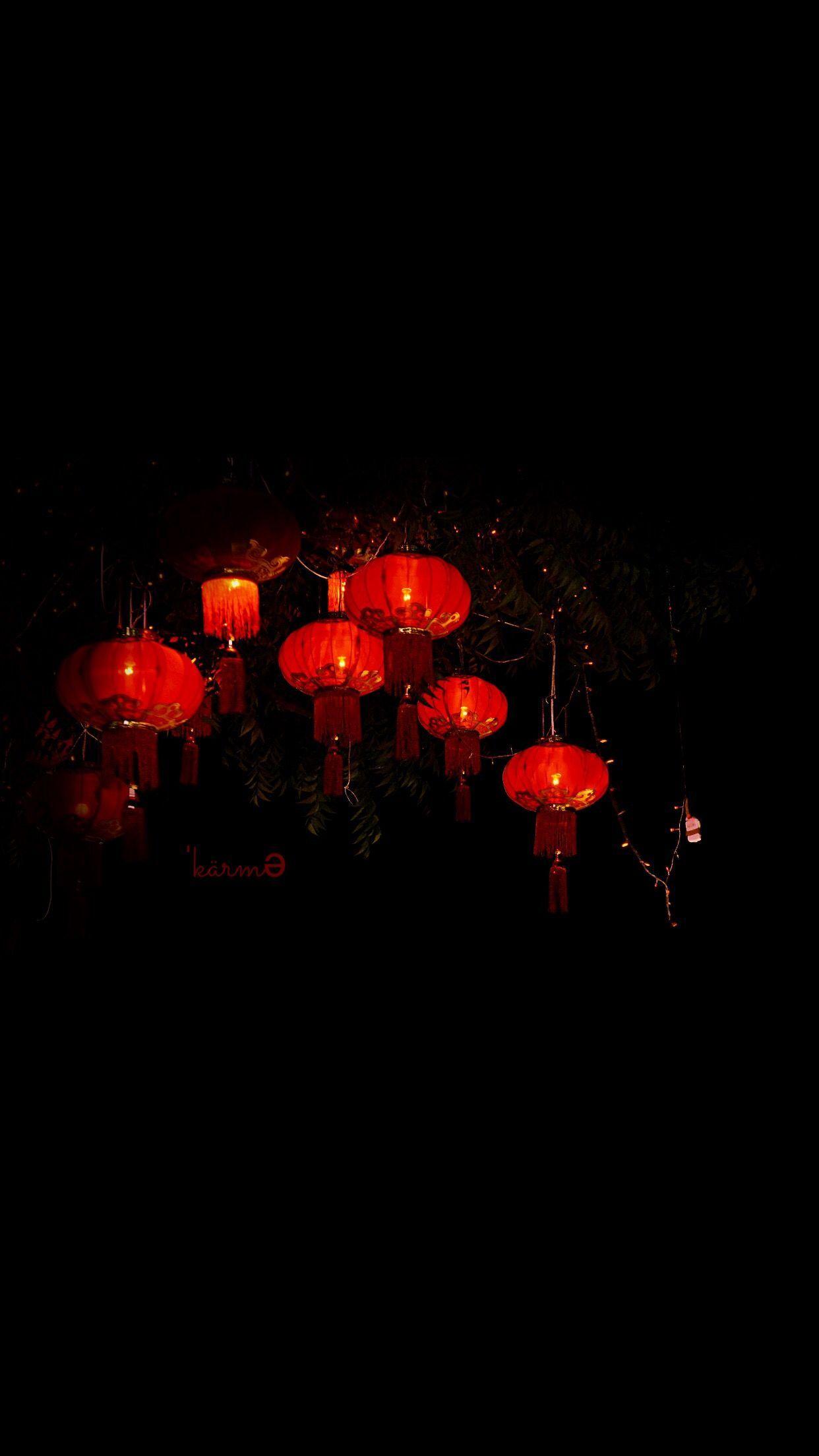 1242x2208 Red, lanterns, Chinese, Karma, logo, apple, wallpaper