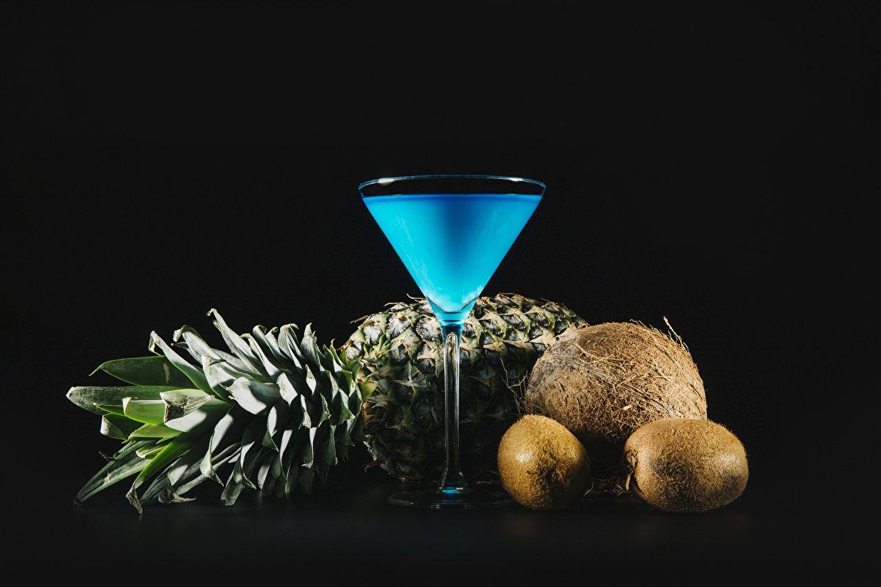 1280x853 Picture Kiwi Coconuts Pineapples Food Stemware Mixed drink Black