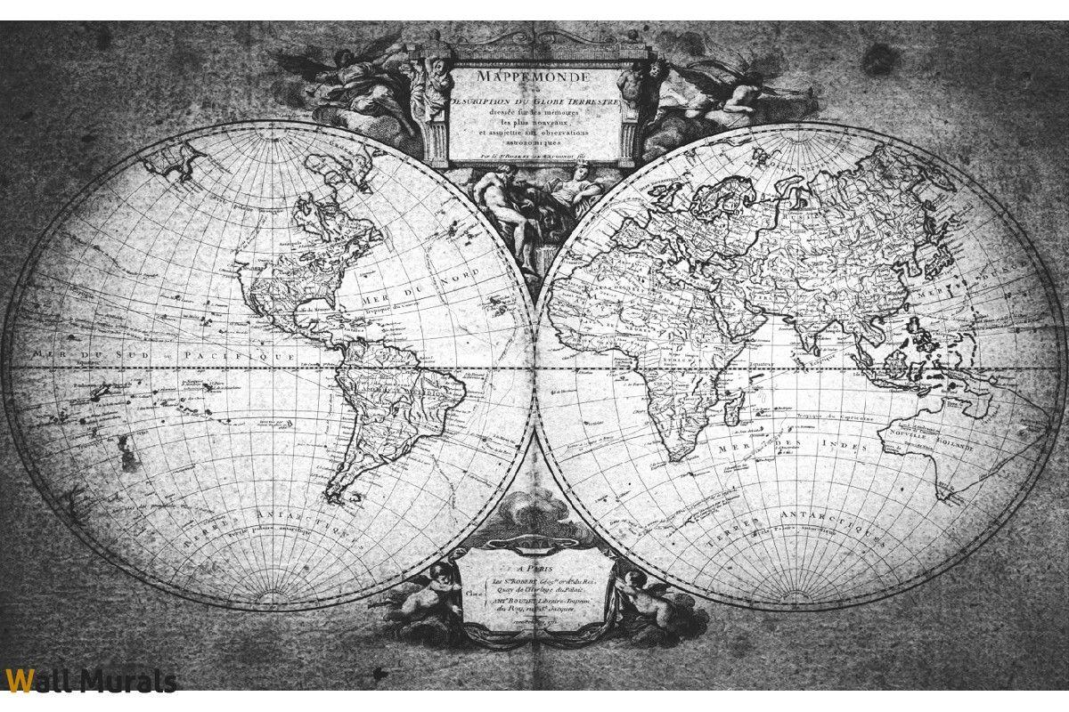 1200x800 Wallpaper mural old world map in grey 2