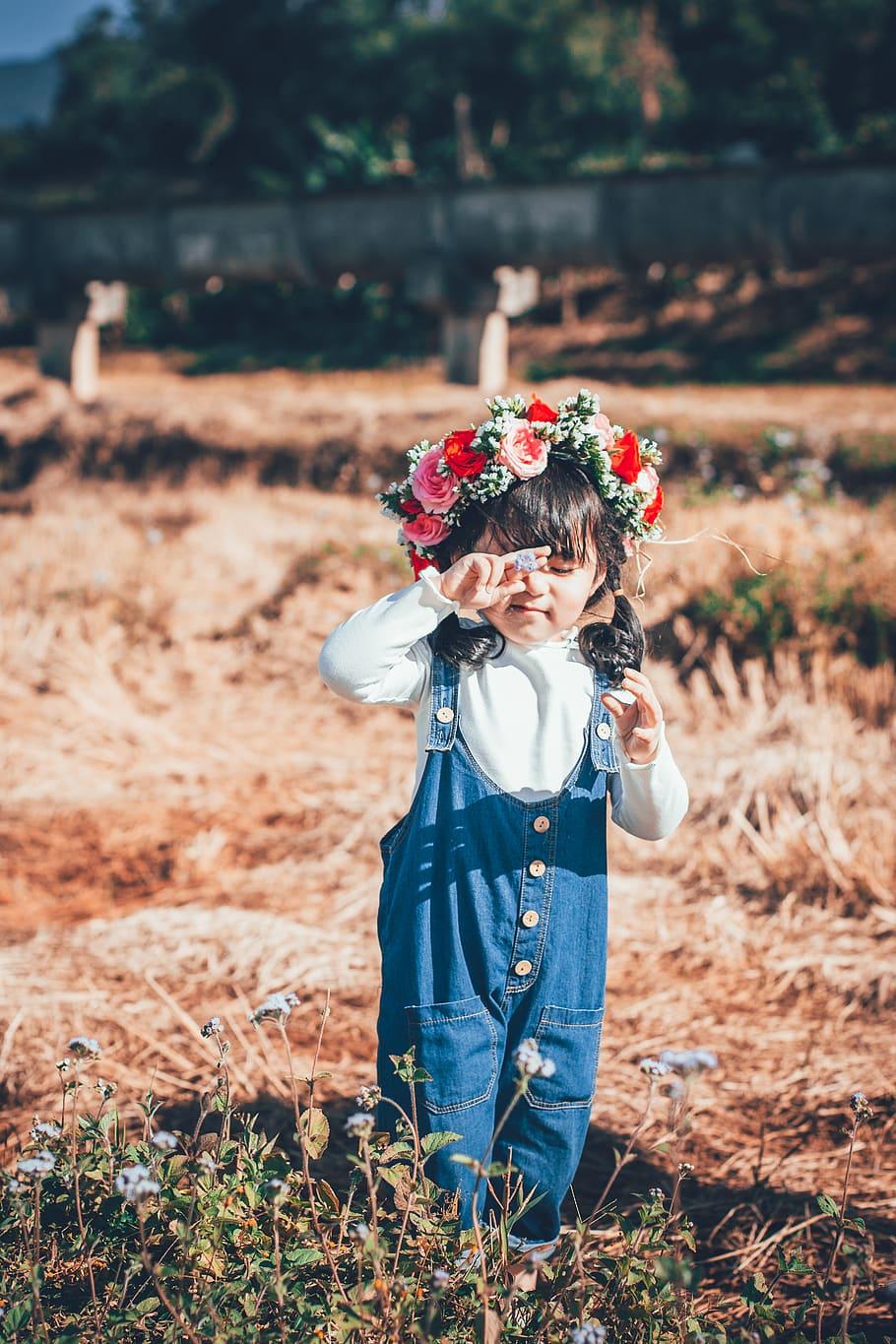 910x1365 HD wallpaper: Girl Standing on Ground With Floral Headdress