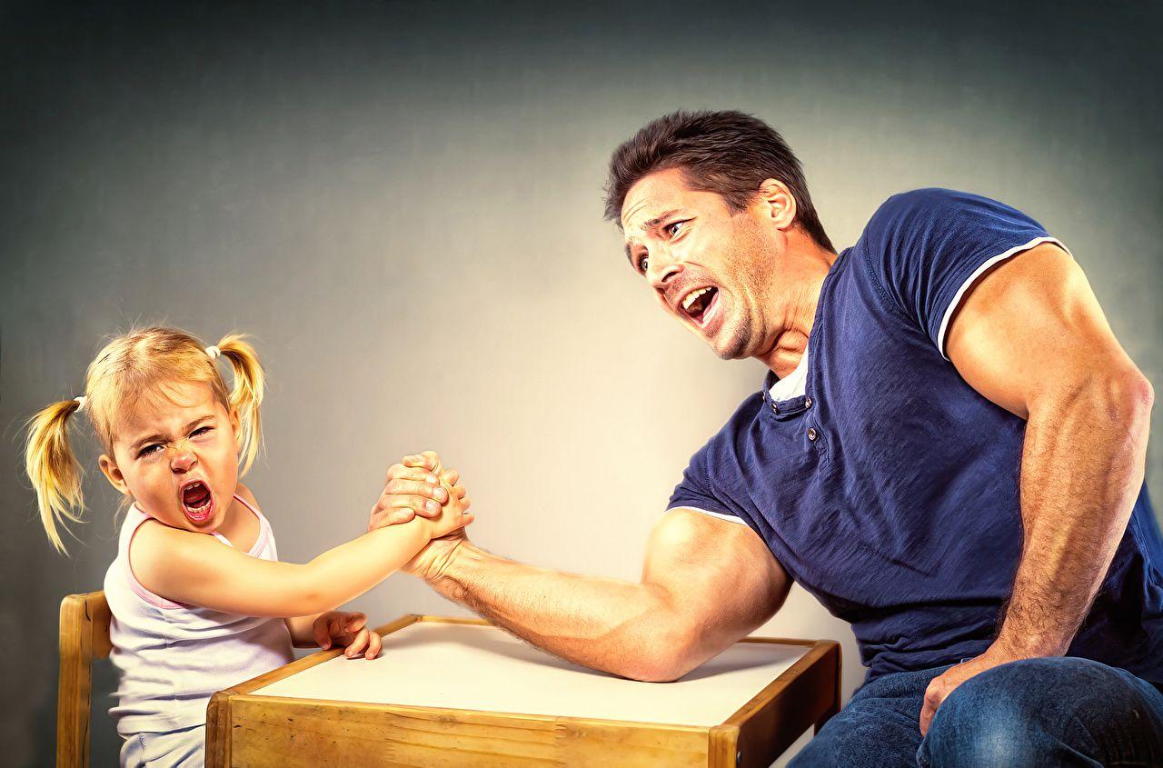 1280x845 Desktop Wallpaper funny Little girls Man Arm Wrestling child