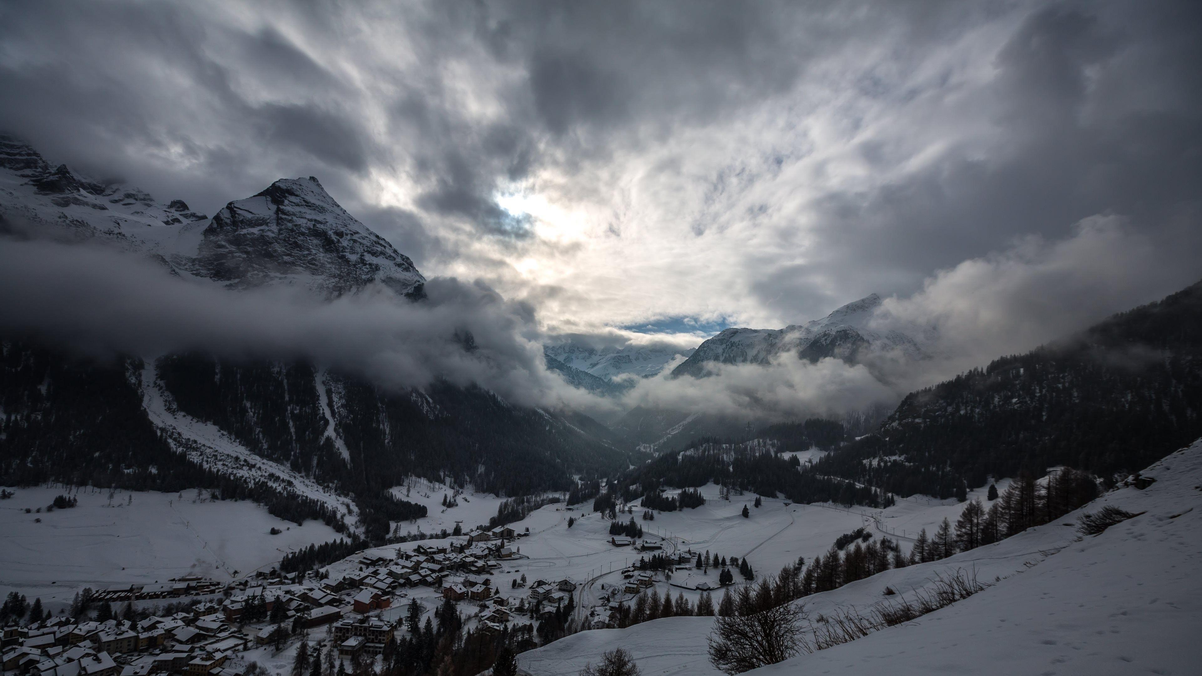 3840x2160 nature, Landscape, Clouds, Mountain, Snow, Mist Wallpaper