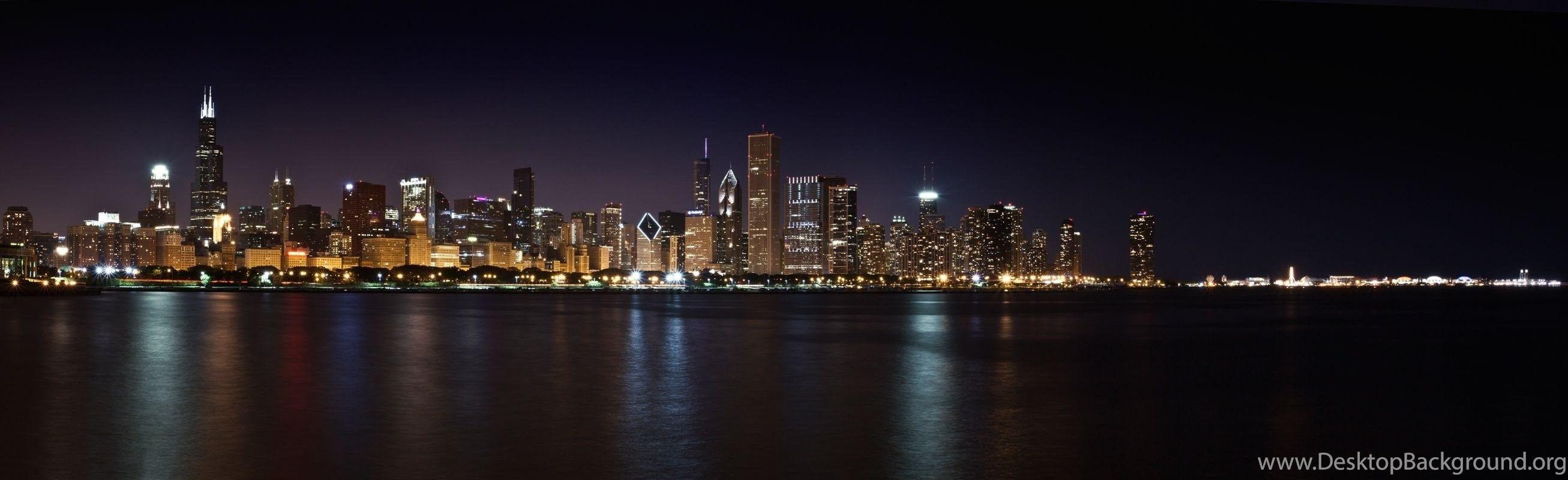 2613x800 Chicago Night Buildings Sky Skyline Panorama Skyscrapers