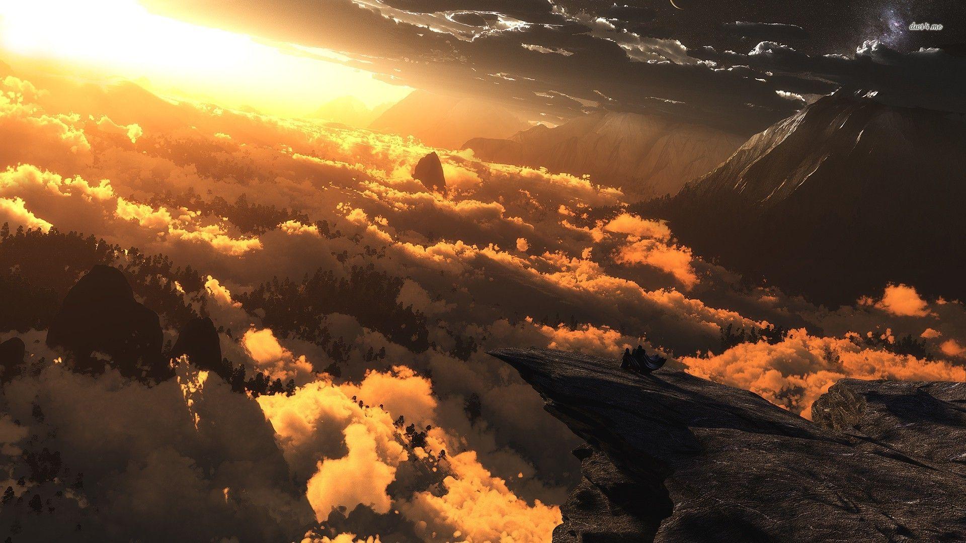 1920x1080 Mountain view above the clouds wallpaper wallpaper