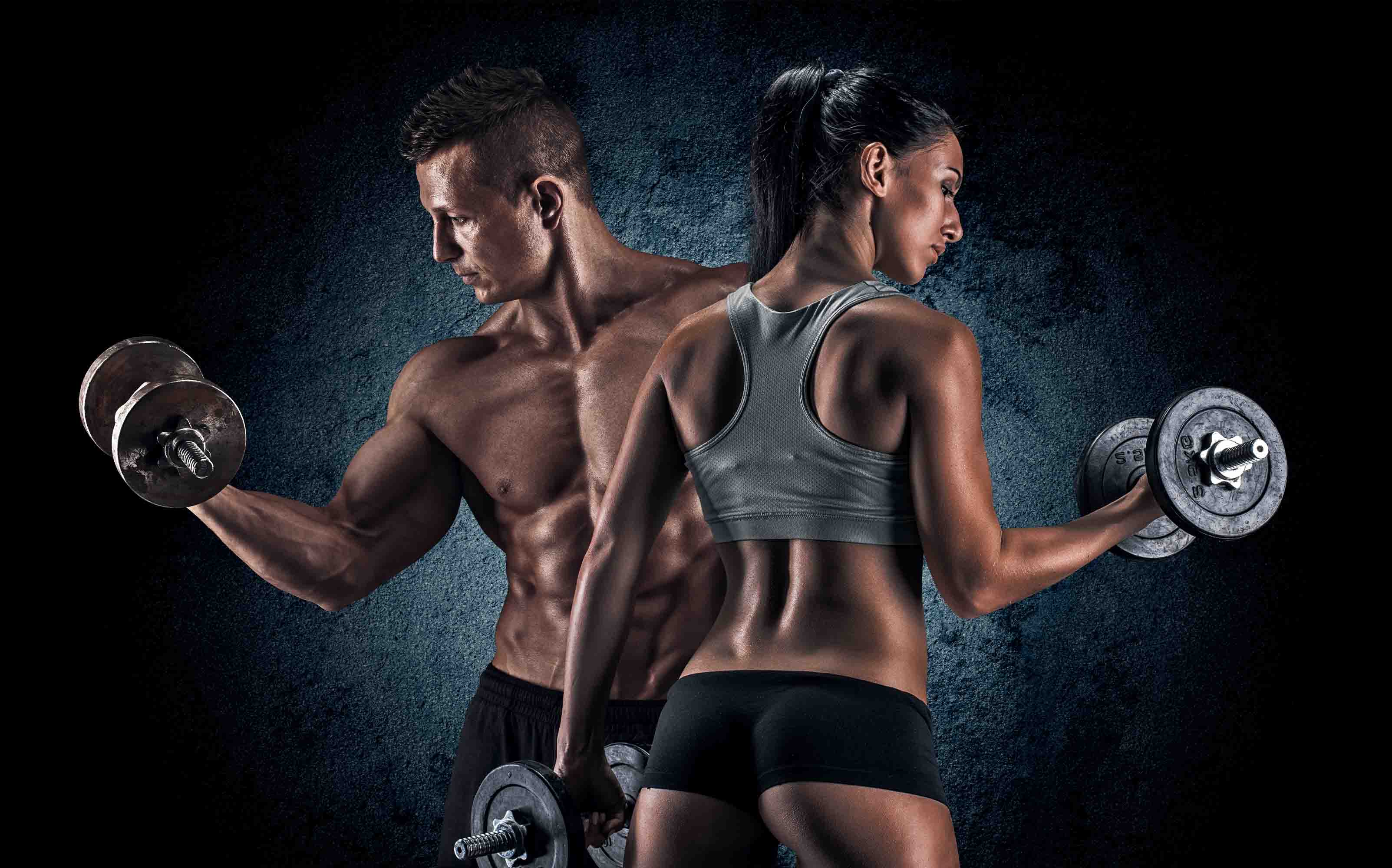 3206x2000 3D Gym Poster Woman Man Kettle Bell Abdominal Muscle Wall Mural Wallpa