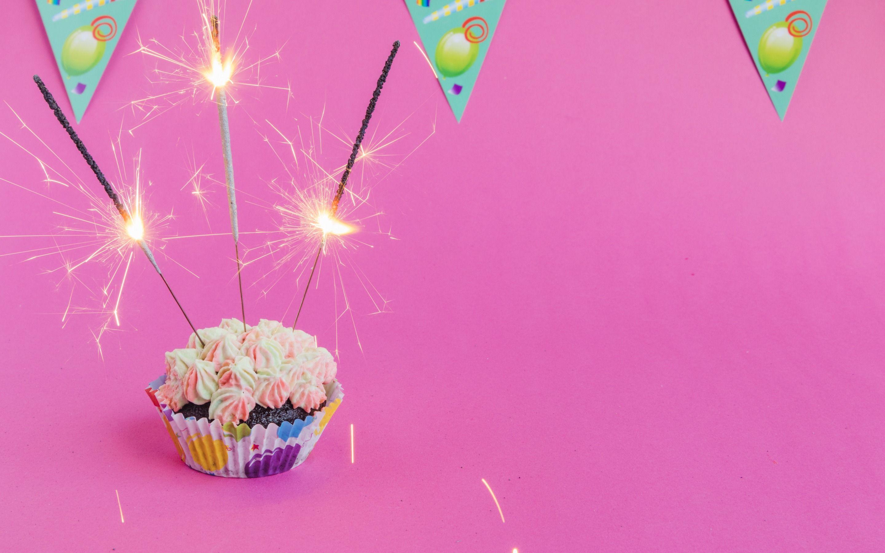2880x1800 Download wallpaper Happy Birthday, Bengal lights, cake
