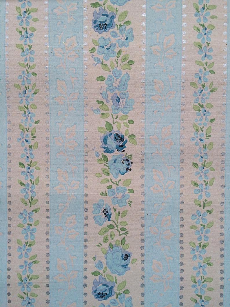 794x1059 Vintage Wallpaper Roses Silver highlights Stripes 1940's