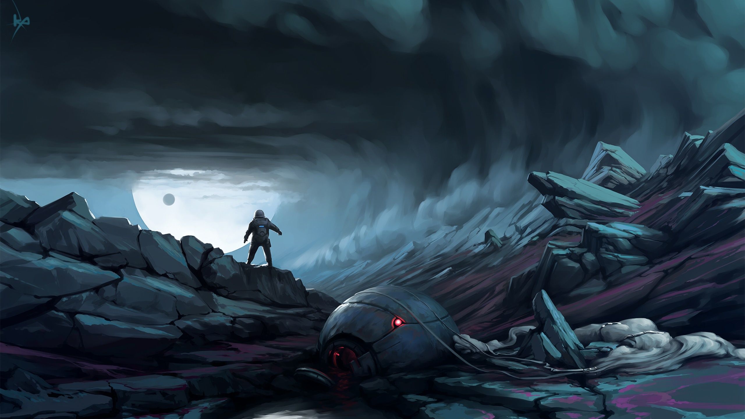 2560x1440 Wallpaper dark, moon, fantasy, science