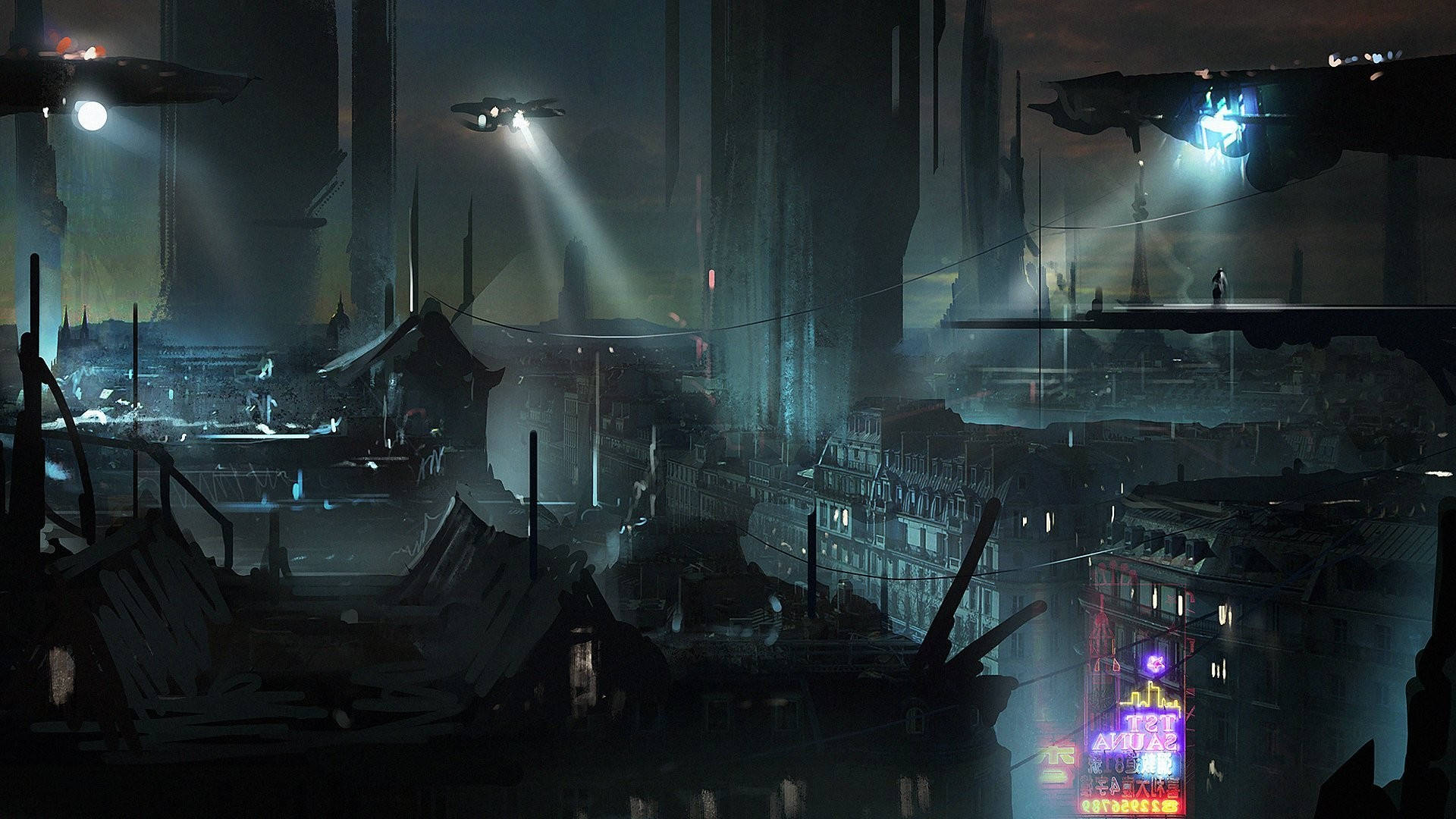 1920x1080 Dark Sci Fi City Art Wallpaper