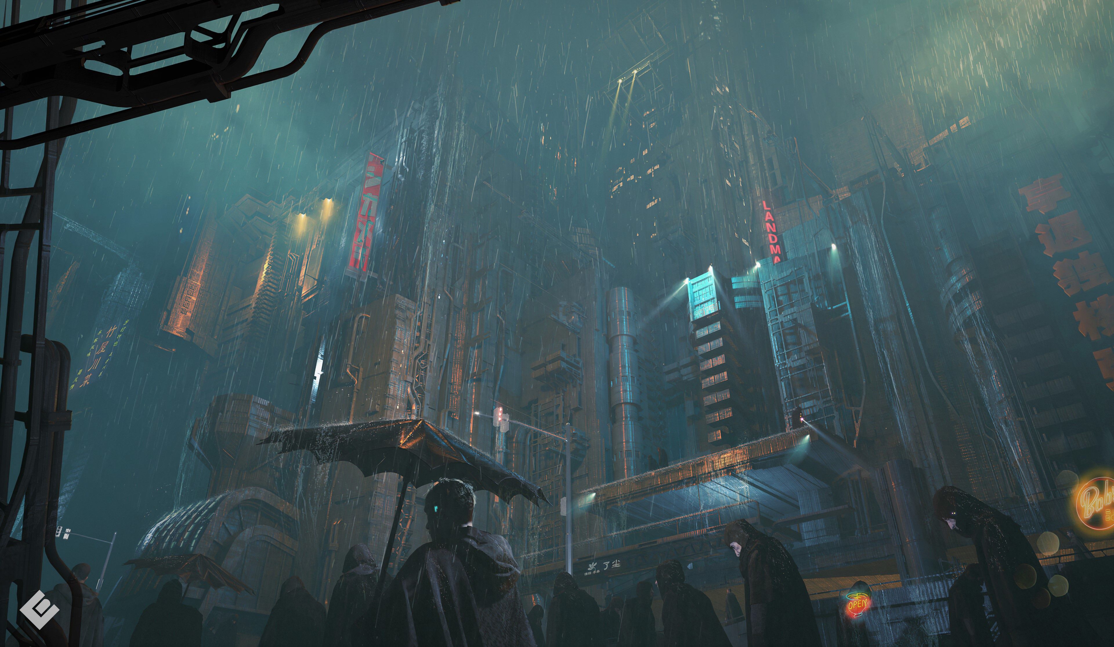3840x2230 Wallpaper city, dark, fantasy, rain