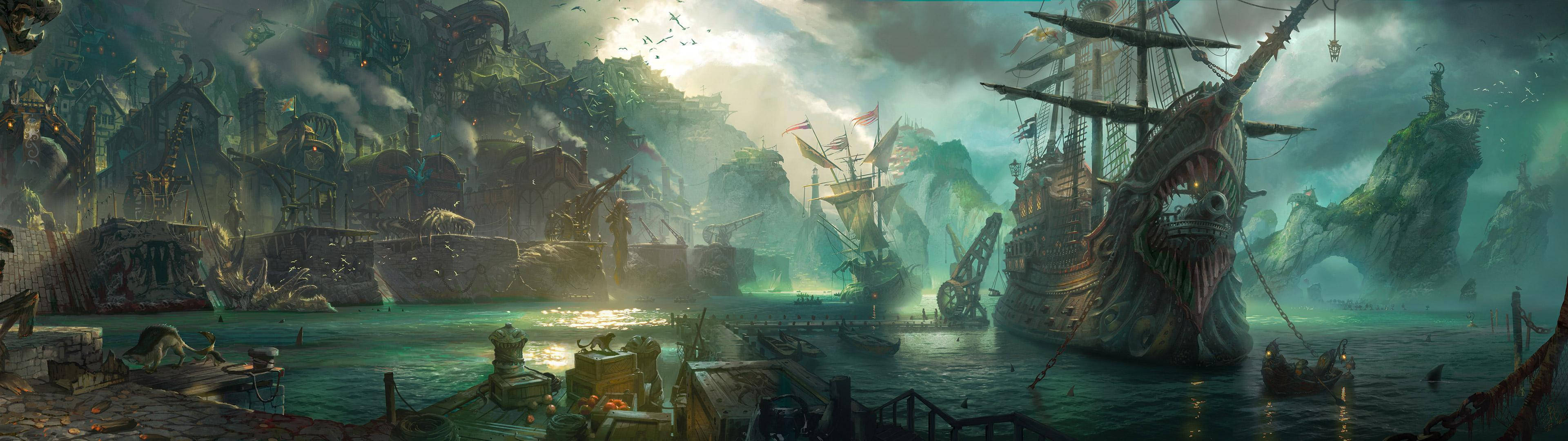3840x1080 Download 3840x1080 HD Dual Monitor Pirate Ships Wallpaper