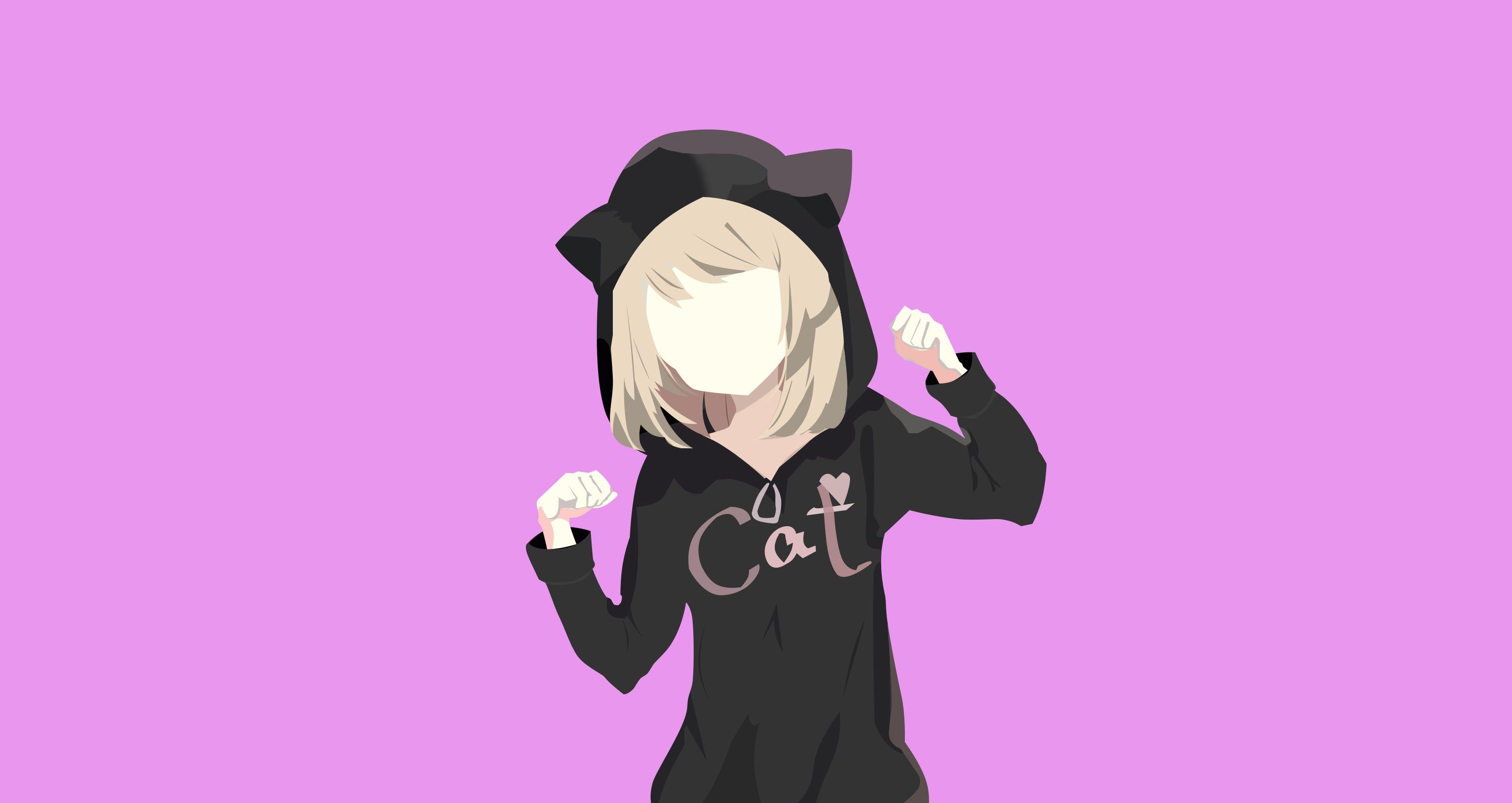 3200x1700 Cat Girl, Cute, Girl, Pink wallpaper and background
