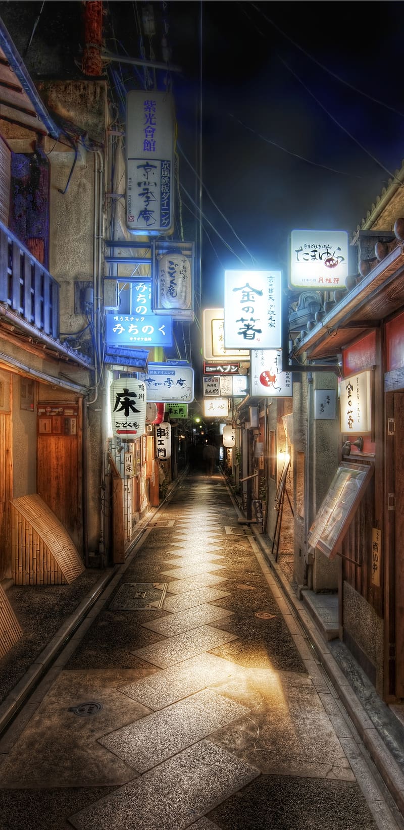 800x1644 Cities, Night, Alley, Lantern, Japan