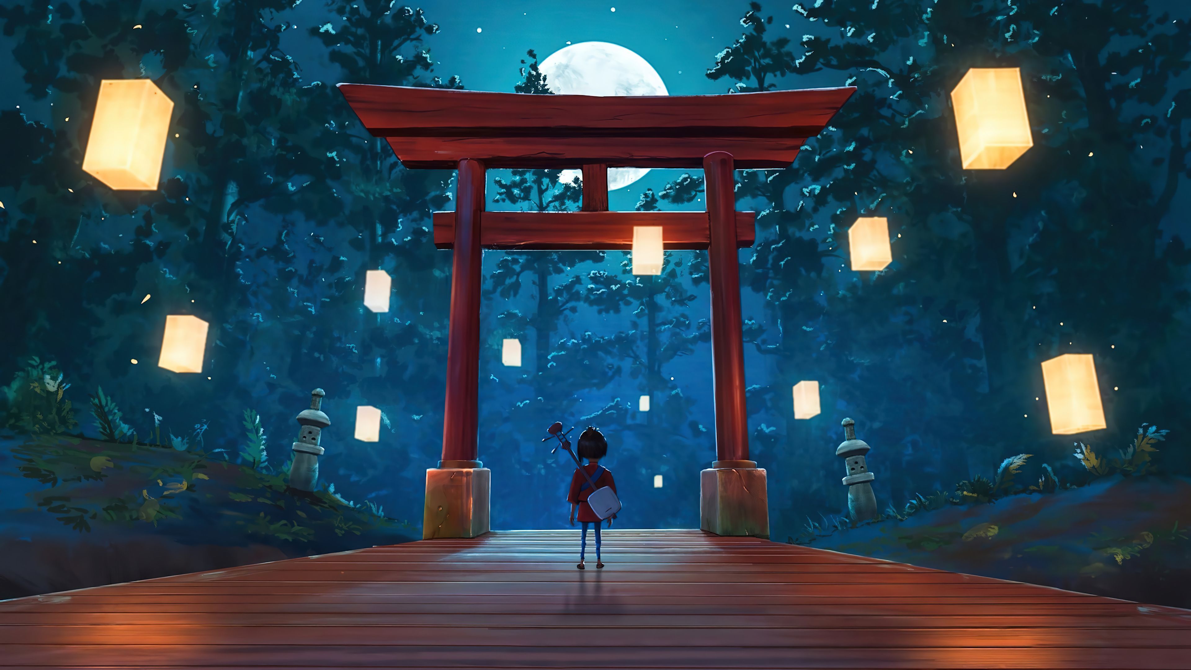 3840x2160 Japanese Shrine Sky Lantern Kubo