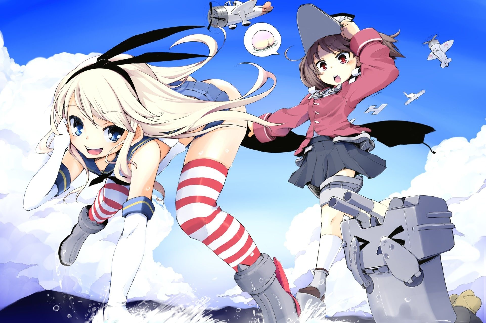 1922x1277 Wallpaper sea, girl, joy, pose, robot, art, embarrassment, kantai collection for mobile and desktop, section аниме, resolution 1922x1277