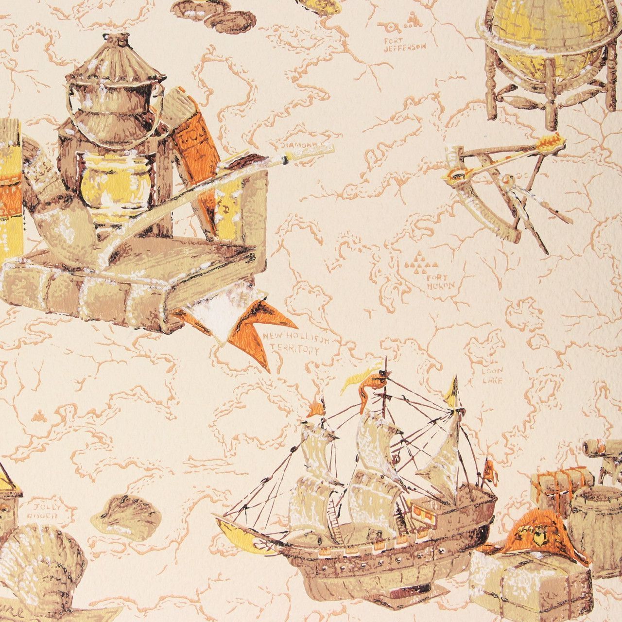 1280x1280 1970s Vintage Wallpaper Ships and Maps