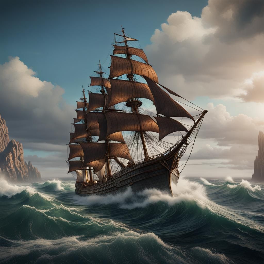 1024x1024 A vintage ship sailing ⛵️ on rough seas