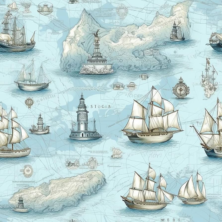894x894 REDAMANCY Ice Blue Vintage Voyage Ships