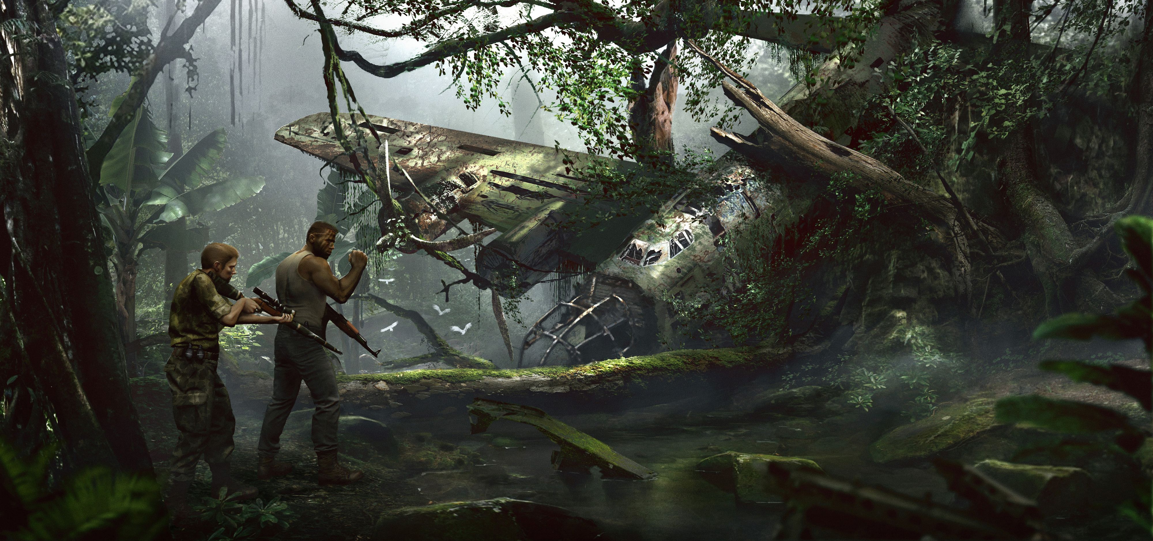 4000x1880 Wallpaper Trees, Weapons, Jungle