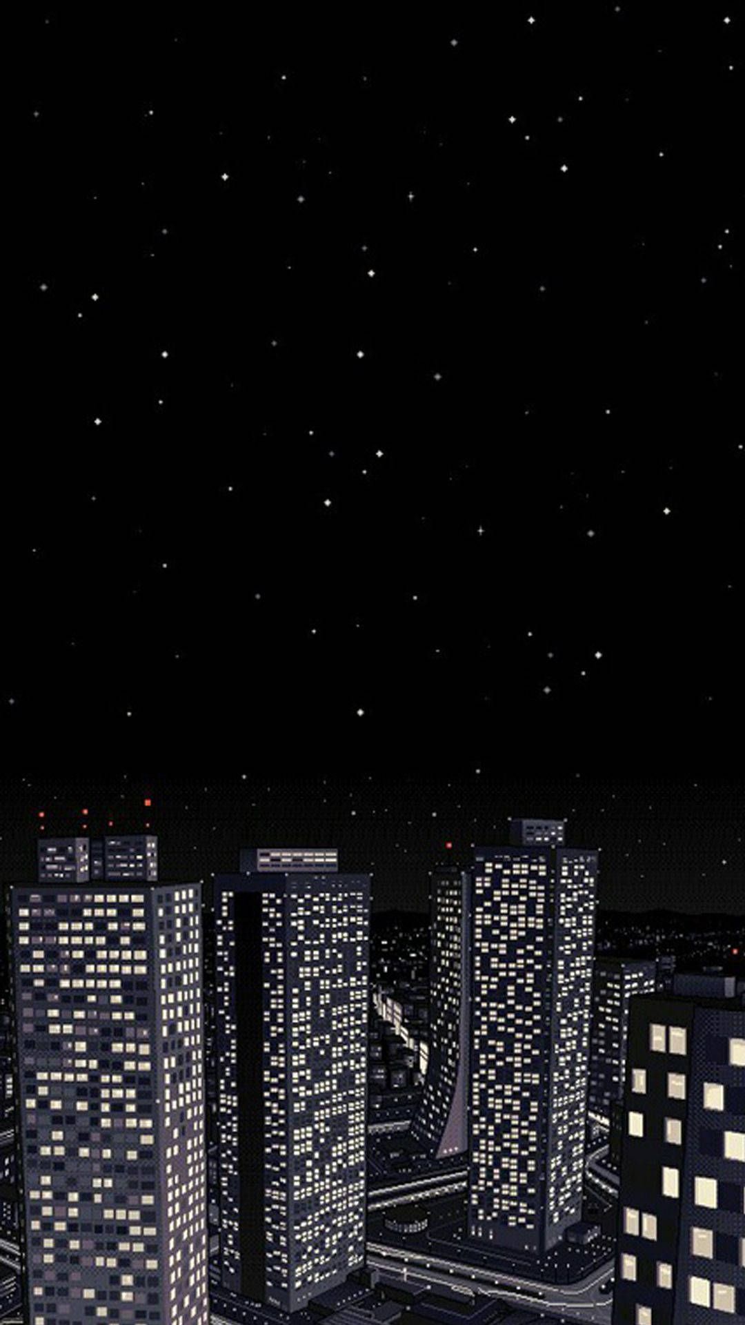 1080x1920 Download A City With Buildings And A Night Sky Wallpaper