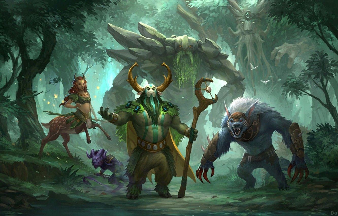 1332x850 Wallpaper forest, art, Dota Sandara, Ursa, Tiny, Treant Protector, Enchantress, Riki, Nature's Prophet, The Radiant image for desktop, section игры