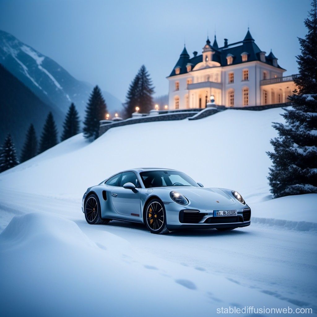 1024x1024 Porsche at Snowy Mountain Mansion