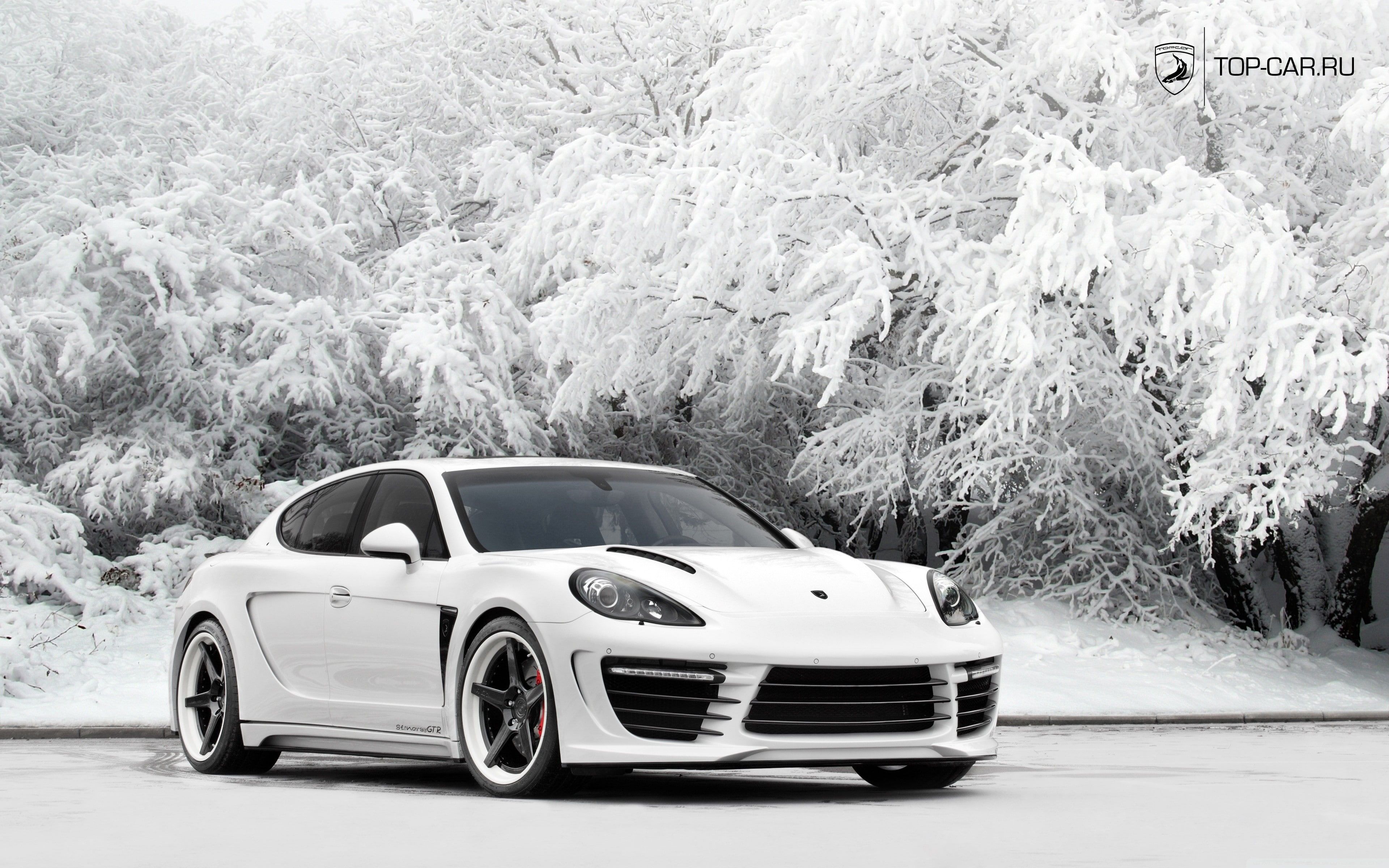 3840x2400 HD wallpaper: panamera, porsche, snow