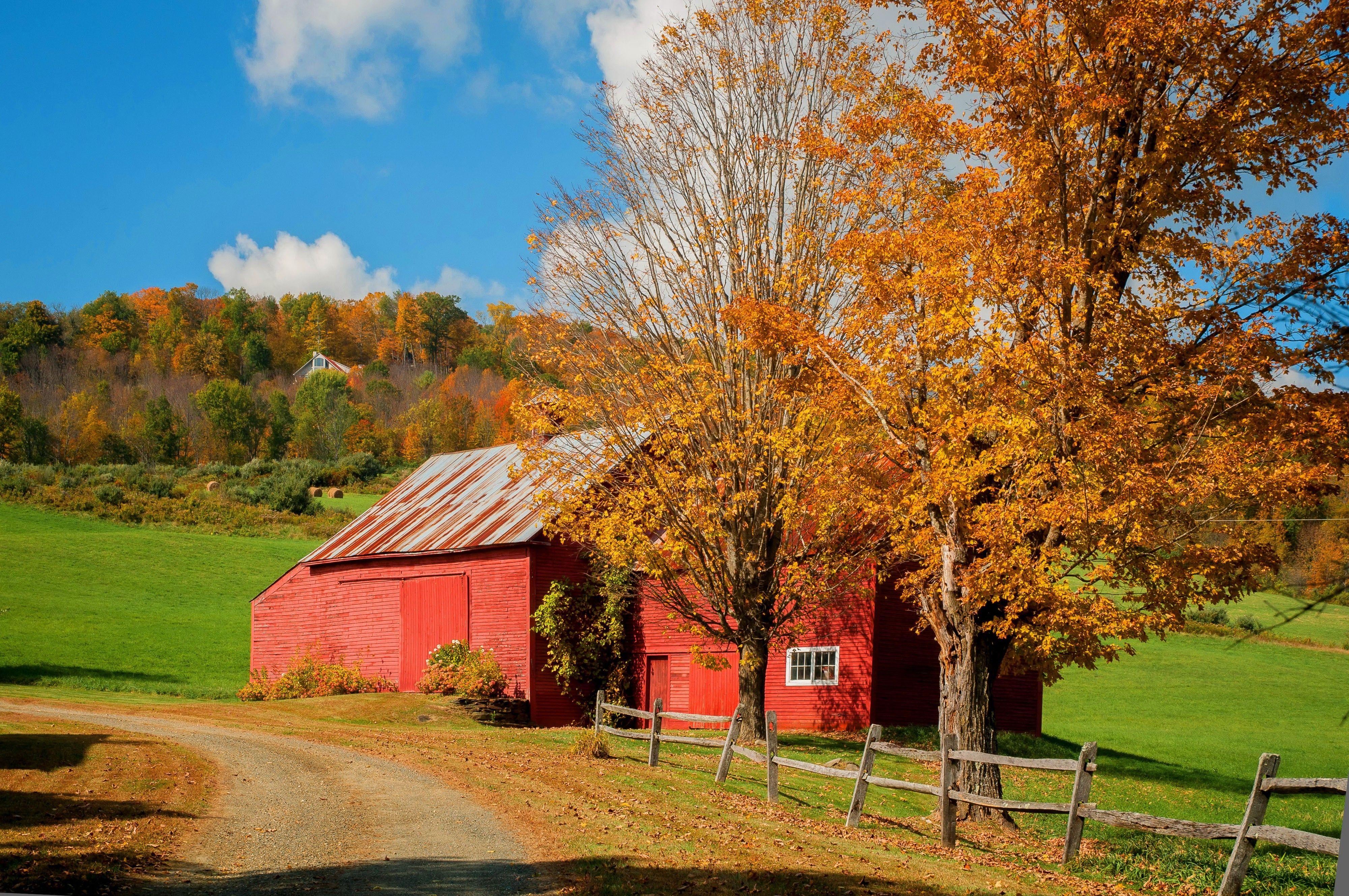 4000x2658 Miscellaneous: Lovely Barn Beautiful Grass Sunny Red Fall Hills