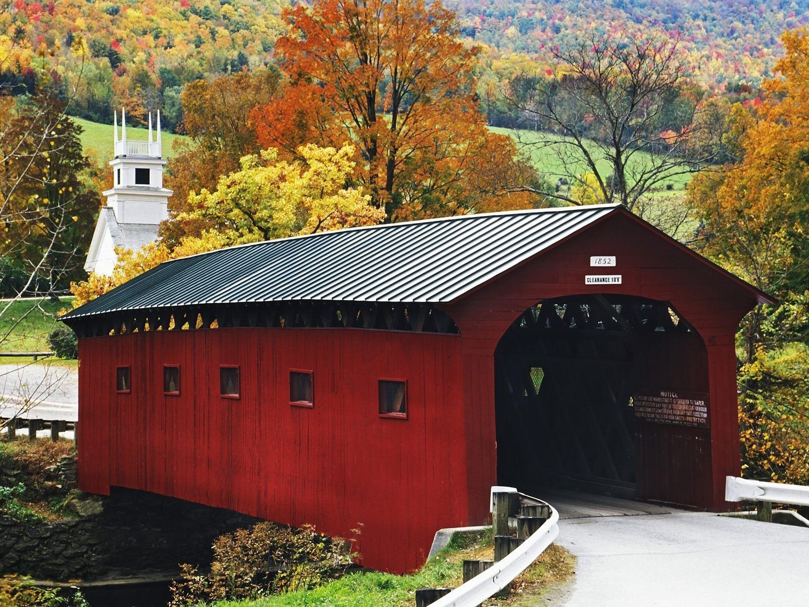 1600x1200 Bridges: Road Bridges West Arlington Covered Bridge Vermont Grass