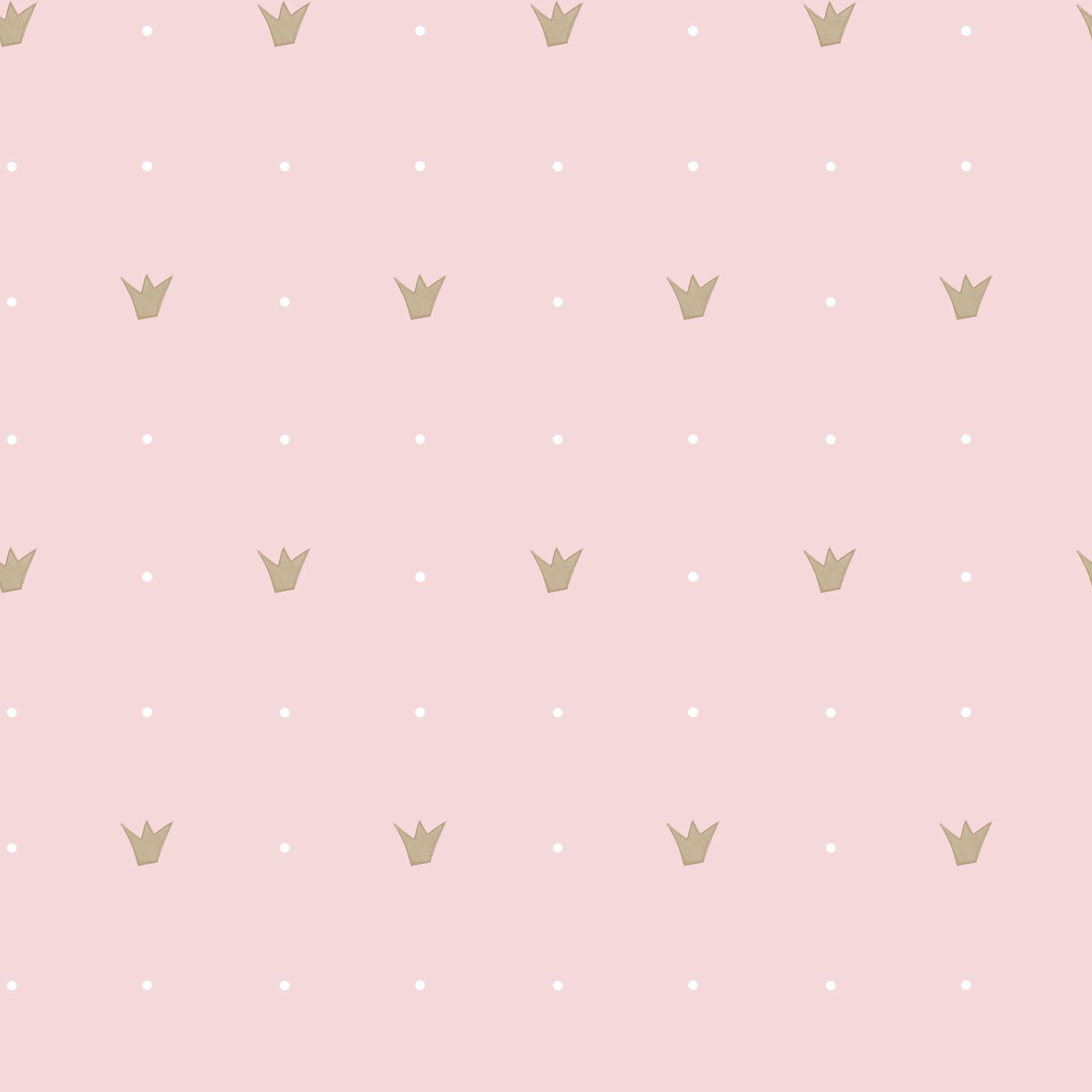 1600x1600 Kids Wallpaper crown dots pink gold Babylandia 005410
