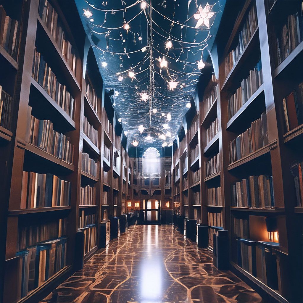 1024x1024 Maze of books, endless library, dark