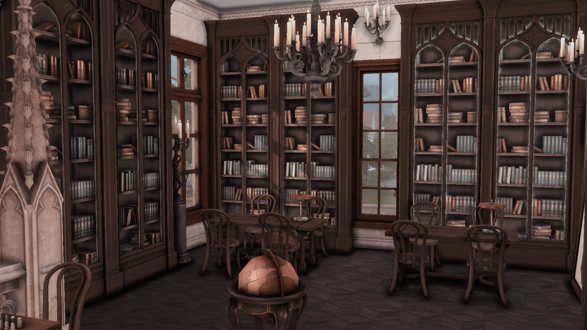 1920x1080 Dark Academia library Sims 4