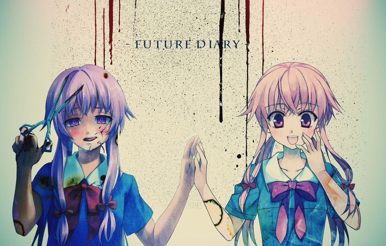 1332x850 Wallpaper girl, blood, long hair, scissors, Mirai Nikki