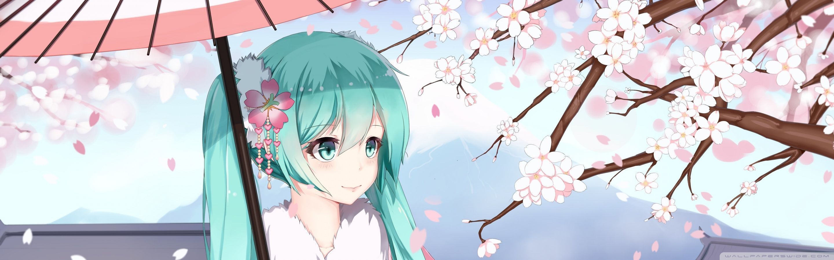 2880x900 Hatsune Miku Sakura Ultra HD Wallpaper
